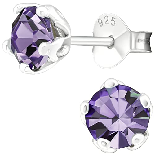 EYS JEWELRY runde Zirkonia Damen Ohrringe Silber 925 - Kristall Ohrstecker amethyst-lila 6 mm - Stecker von EYS JEWELRY