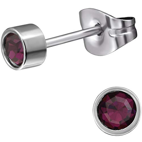 EYS JEWELRY Ohrstecker Damen rund 316L Edelstahl Glitzer-Kristalle amethyst-lila Damen-Ohrringe von EYS JEWELRY