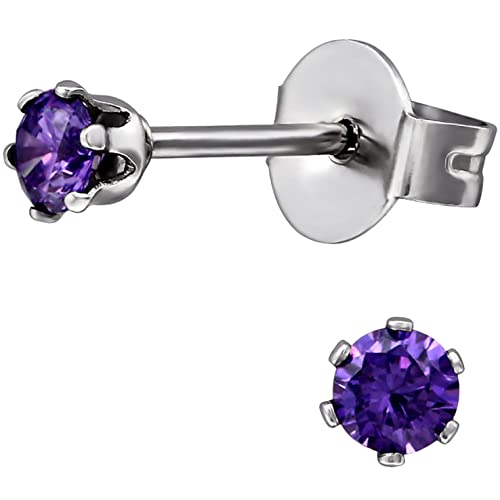 EYS JEWELRY Chirurgenstahl Ohrringe mit funkelnden Zirkonia Kristallen - 3 mm amethyst-lila - 316L Edelstahl Stecker - Ohrstecker für Damen von EYS JEWELRY