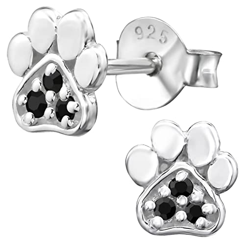 EYS JEWELRY Pfoten Ohrringe Silber 925 Tatzen Ohrstecker Damen schwarze Zirkonia Steine Pfötchen Hund Haustier Schmuck Geschenke für Frauen im Geschenketui von EYS JEWELRY