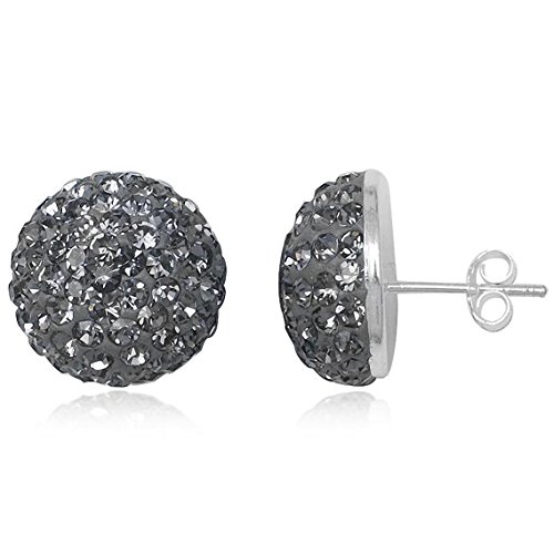 EYS JEWELRY Ohrstecker Damen Halbkugeln rund 925 Sterling Silber Preciosa Elements Glitzer Kristalle diamant-schwarz Damen-Ohrringe von EYS JEWELRY