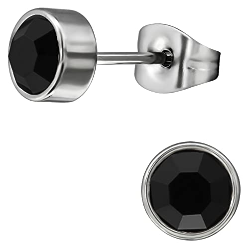 EYS JEWELRY Ohrstecker Damen rund 316L Chirurgenstahl Glitzer-Kristalle onyx-schwarz Damen-Ohrringe von EYS JEWELRY