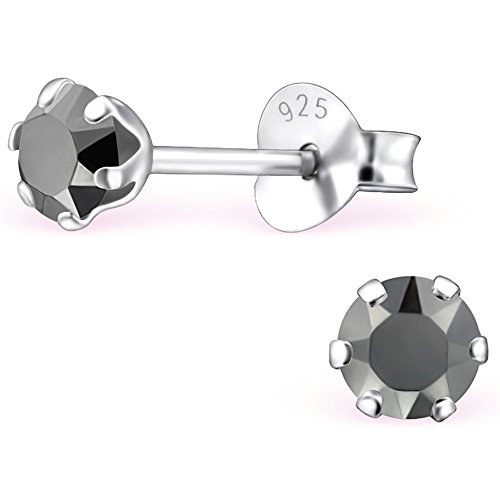 EYS JEWELRY Ohrstecker Damen rund 925 Sterling Silber Glitzer-Kristalle diamant-schwarz Damen-Ohrringe von EYS JEWELRY