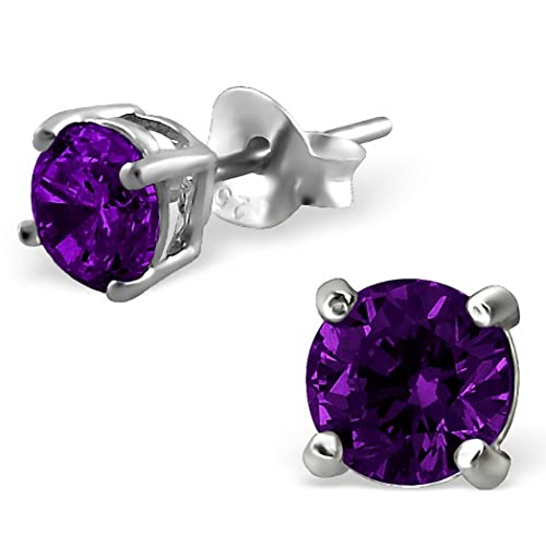 EYS JEWELRY Ohrstecker Damen rund 925 Sterling Silber Zirkonia amethyst-lila Damen-Ohrringe von EYS JEWELRY