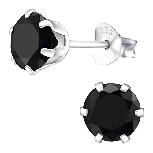 EYS JEWELRY runde Damen Ohrringe Silber 925 - mit funkelnden Zirkonia Kristallen - 6 mm onyx-schwarz - Ohrstecker Stecker von EYS JEWELRY