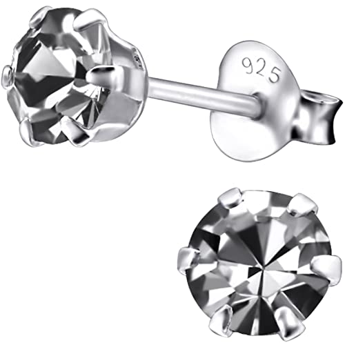 EYS JEWELRY Ohrringe Silber 925 für Damen - 5 mm Zirkonia grau - runde Kristall Ohrstecker von EYS JEWELRY