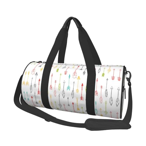 Bunte handgezeichnete Kunst mit Boho-Stil Pfeil-Druck, runde Seesack, Segeltuch, Reisetasche für Übernachtung, wasserdicht und reißfest. Faltbare Wochenend-Reisetasche Bunte handgezeichnete Kunst mit Boho-Stil Pfeil-Druck, runde Seesack, Segeltuch, Reisetasche für Übernachtung, wasserdicht und reißfest. Faltbare Wochenend-Reisetasche von EZDLOWVBA