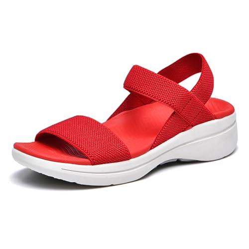 EZEREELL Herren Damen Sandalen Sommer. Frauen Flach bequem Wandernsandalen outdoorsandalen trekkingsandalen Slip on wasserfest Trekking Sport Wasse outdoor wandern barfuß Rote 38 von EZEREELL