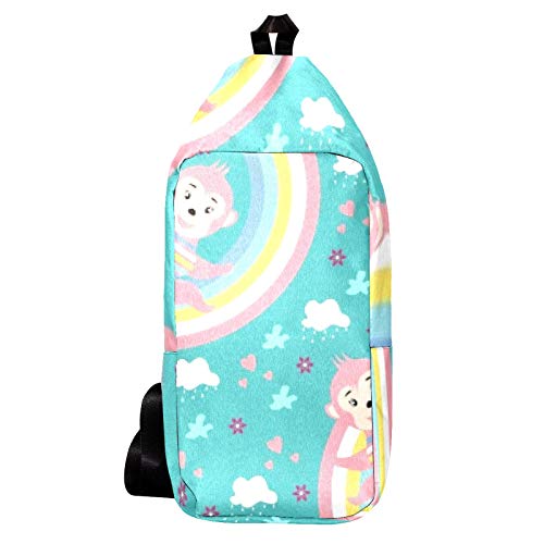 EZIOLY Monkey Rainbow Paradise Schulter-Rucksack, Schultertasche, Crossbody-Tasche, Reisen, Wandern, Tagesrucksack für Männer und Frauen von EZIOLY