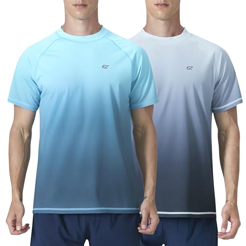 Herren Rashguard-Bade-Shirt, Sommer, LSF 50+, UV-Sonnenschutz, schnell trocknend, Strand, Angeln, Wasser-Shirt, T-Shirts für Männer, 2er-Pack, Blau und Grau, Farbverlauf, 5X-Large von EZRUN