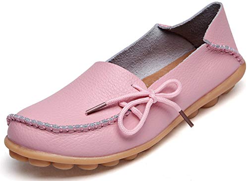 Eagsouni Damen Mokassins Bootsschuhe Leder Loafers Freizeit Schuhe Flache Fahren Halbschuhe Casual Slippers, Pink A, 37 EU von Eagsouni