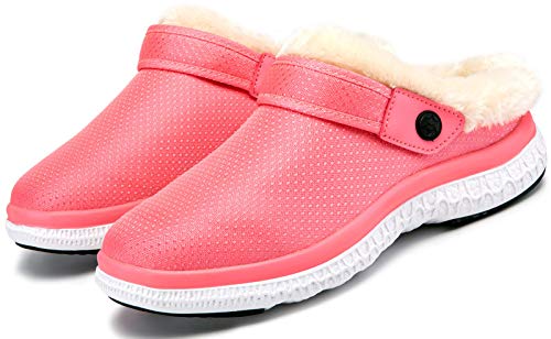 Eagsouni Winter Hausschuhe Herren Damen Lined Clogs Gartenschuhe Plüsch Wärme Gefüttert Pantoffeln rutschfeste Gartenclogs für Drinnen und Draußen,Pink Stil B,38 EU von Eagsouni