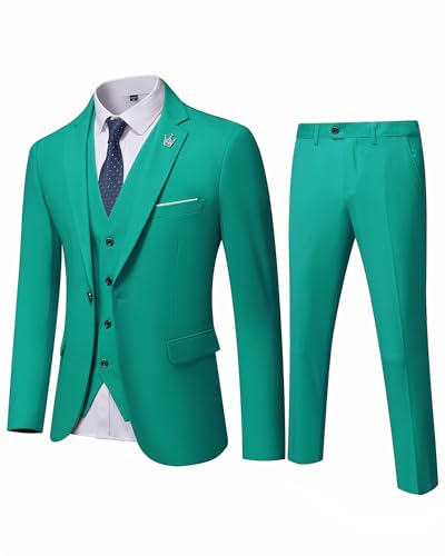 EastSide Herren Slim Fit 3-teiliger Anzug, Ein-Knopf-Blazer-Set, Jacke, Weste & Hose, Grün , M von EastSide