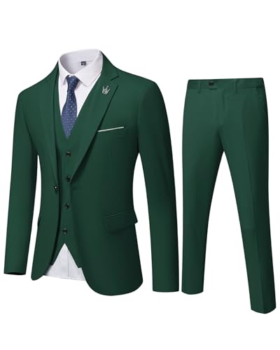 EastSide Herren Slim Fit 3-teiliger Anzug, Ein-Knopf-Blazer-Set, Jacke, Weste & Hose, dunkelgrün, M von EastSide