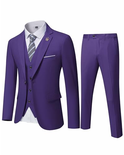 EastSide Herren Slim Fit 3-teiliger Anzug, Ein-Knopf-Blazer-Set, Jacke Weste & Hose, deep purple, L von EastSide