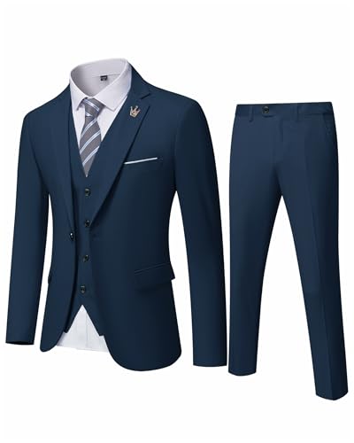 EastSide Herren Slim Fit 3-teiliger Anzug, Ein-Knopf-Blazer-Set, Jacke Weste & Hose, dunkelblau, XS von EastSide