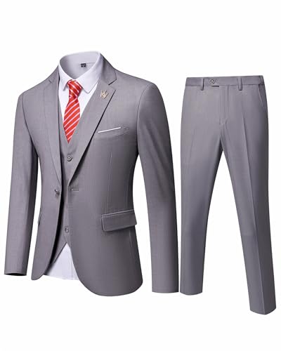 EastSide Herren Slim Fit 3-teiliger Anzug, Ein-Knopf-Blazer-Set, Jacke Weste & Hose, hellgrau, M von EastSide