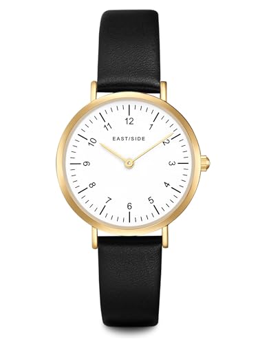 Eastside Damen Uhr analog Japan Quarzwerk mit Echtleder schwarz Armband 10080077 von Eastside