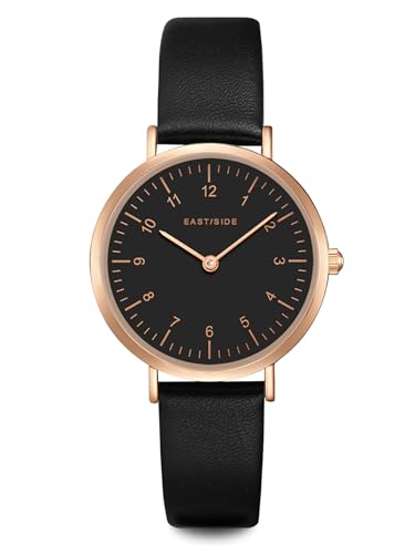 Eastside Damen Uhr analog Japan Quarzwerk mit Echtleder schwarz Armband 10080078 von Eastside