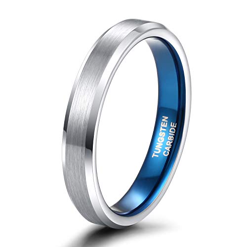 Zakk Ringe Herren Damen Wolfram Gebürstet Silber und Blau Verlobungsringe Eheringe Trauringe Hochzeitsring 4mm 6mm 8mm Größe 47 to 72 (4mm,48 (15.3)) von Zakk