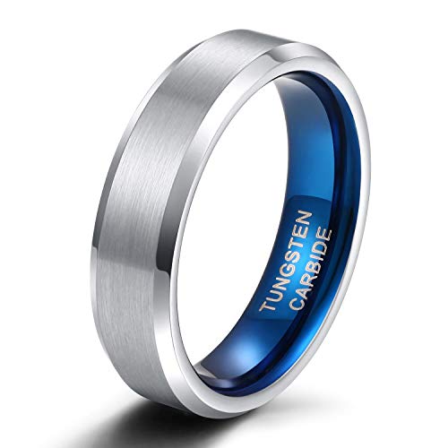 Zakk Ringe Herren Damen Wolfram Gebürstet Silber und Blau Verlobungsringe Eheringe Trauringe Hochzeitsring 4mm 6mm 8mm Größe 47 to 72 (6mm,66 (21.0)) von Zakk