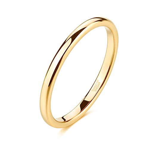 Zakk Ring Damen Herren 2mm 4mm 6mm 8mm Gelbgold Wolfram Poliert Schmal Ringe Verlobungsringe Ehering Hochzeitsband (2mm, 49 (15.6)) von Zakk