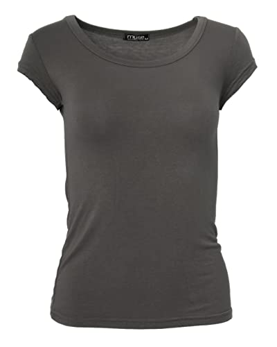 Easy Young Fashion - Damen Basic Rundhals T-Shirt - Kurzarm Unterziehshirt Skinny Fit 1001 - Espresso Braun L von Easy Young Fashion