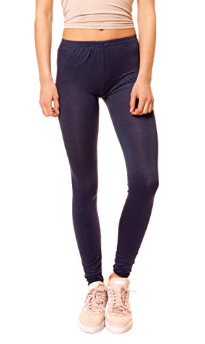 Easy Young Fashion - Damen Basic Leggings in Matt oder Glanz-Optik - atmungsaktive weiche Lange Hose LG08 - Dunkelblau von Easy Young Fashion