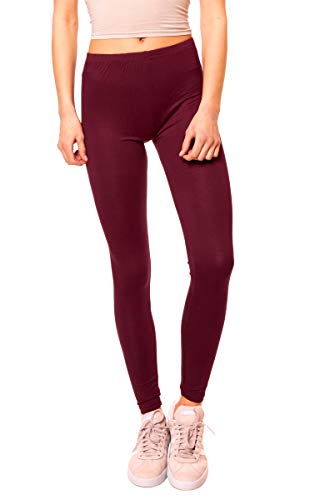 Easy Young Fashion - Damen Basic Leggings in Matt oder Glanz-Optik - atmungsaktive weiche Lange Hose LG08 - Dunkle Beere von Easy Young Fashion