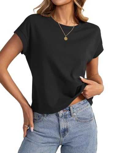 EasyGala Damen-T-Shirt mit Flügelärmeln, Baumwolle, kastenförmig, bauchfrei, lockere Passform, kurzärmelig, Sommer-Tops 2025, A-Schwarz, XX-Large EasyGala Damen-T-Shirt mit Flügelärmeln, Baumwolle, kastenförmig, bauchfrei, lockere Passform, kurzärmelig, Sommer-Tops 2025, A-Schwarz, XX-Large von EasyGala