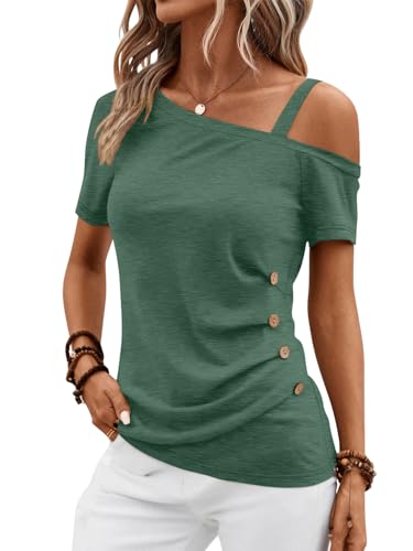 EasyGala Schulterfreies Damen-Top, Sommer, asymmetrisch, kurzärmelig, gerüschte Blusen 2024, Grün , Mittel EasyGala Schulterfreies Damen-Top, Sommer, asymmetrisch, kurzärmelig, gerüschte Blusen 2024, Grün , Mittel von EasyGala