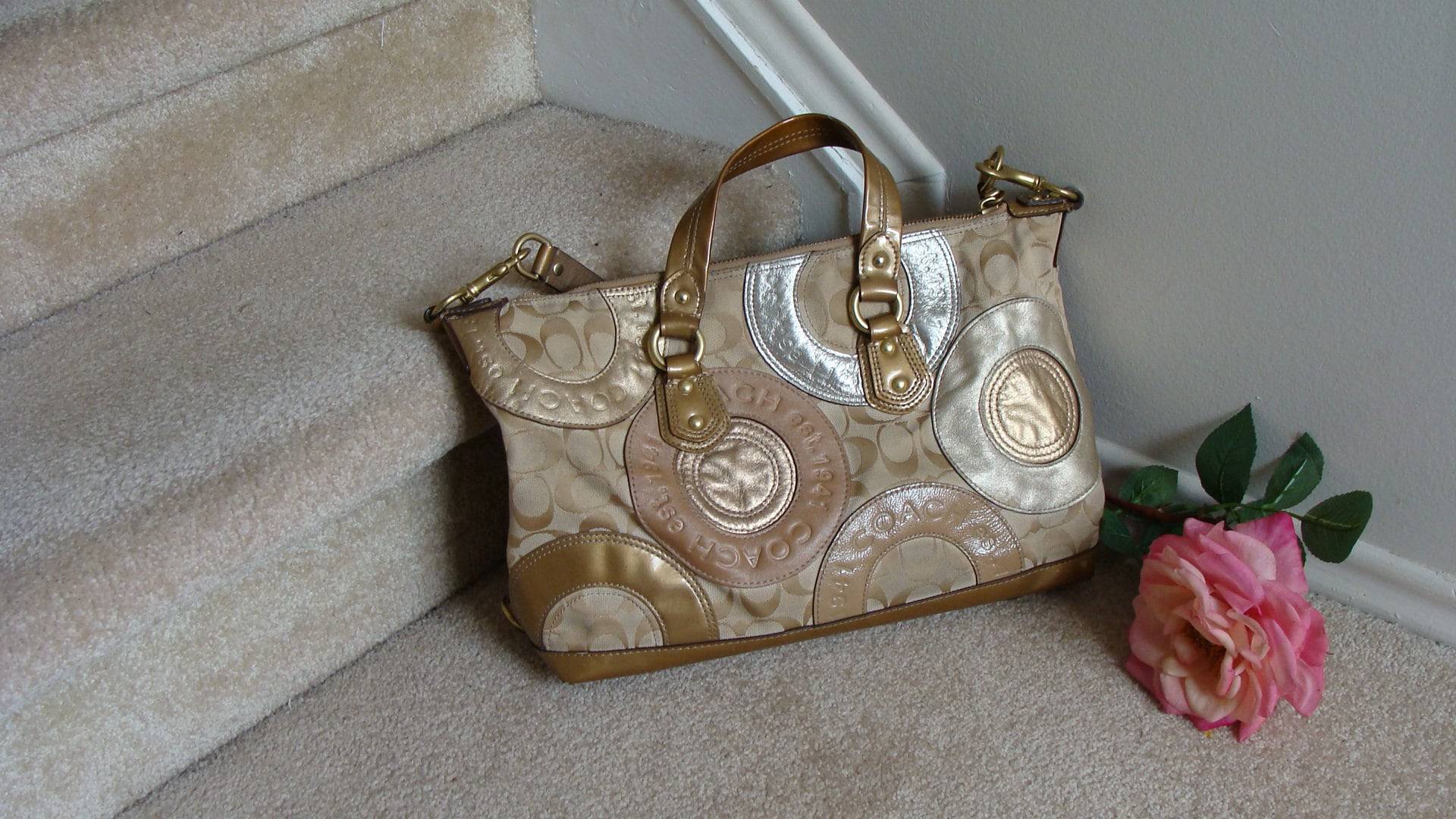 Vintage Coach Schultertasche Aus Baumwolle Und Leder Beige Hellem Milchleder, Hobo Bag, B 33 von EasyGiftsBoutique