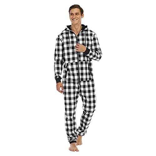 Schlafanzug Pyjama Jumpsuit Einteiler Herren Kurz Jumpsuit Onesie Jogger Overall Jogging Anzug Trainingsanzug Slim Fit Strampler Hose Langarm Sleepwear Männer T-Shirt Lang Jogginganzug (U5-White, S) von Eauptffy