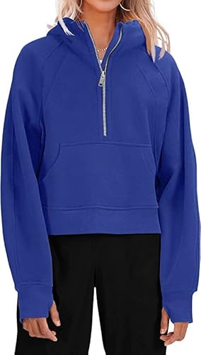 Ebifin Hoodie Damen Kapuzenpullover Half Zip Sweatshirt Langarm Pullover Winter Sweatjacke Kapuzenpullis.Blau.L von Ebifin