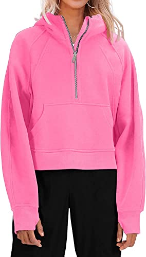 Ebifin Hoodie Damen Kapuzenpullover Half Zip Sweatshirt Langarm Pullover Winter Sweatjacke Kapuzenpullis.Rosa.S von Ebifin