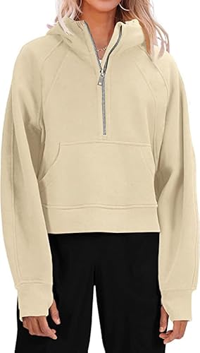 Ebifin Hoodie Damen Kapuzenpullover Half Zip Sweatshirt Langarm Pullover Winter Sweatjacke Kapuzenpullis.Khaki.M von Ebifin