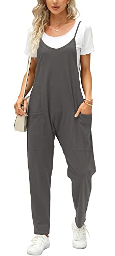 Ebifin Latzhose Damen Arbeitshose Sommer Lose Overall Jumpsuit Ärmelloser Latzhosen mit Große Taschen.Dunkelgrau.XXL von Ebifin