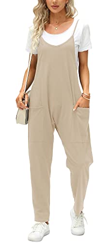 Ebifin Latzhose Damen Arbeitshose Sommer Lose Overall Jumpsuit Ärmelloser Latzhosen mit Große Taschen.Khaki.XL von Ebifin