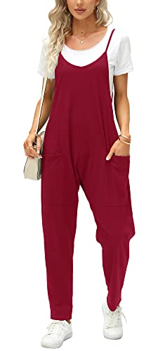 Ebifin Latzhose Damen Arbeitshose Sommer Lose Overall Jumpsuit Ärmelloser Latzhosen mit Große Taschen.Weinrot.XXL von Ebifin