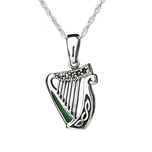 Eburya Celtic Harp Kette - Keltische Harfe aus Sterling Silber mit Emaille & Markasit von Eburya