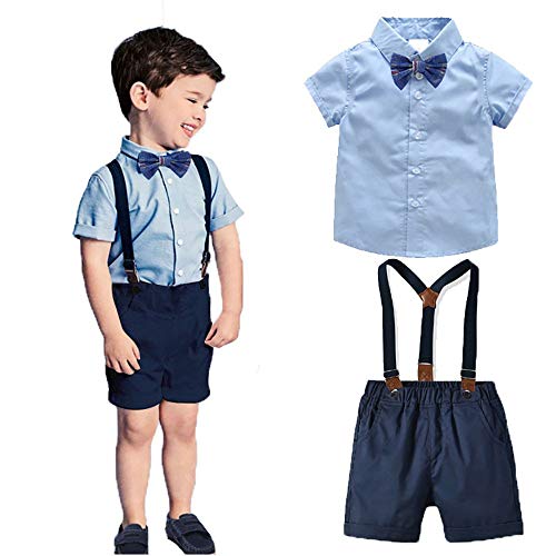 Echinodon [Bekleidungsset Junge Festlich Kurzarmhemd mit Fliege + Kurze Hose mit Träger Set Babyanzug Taufe Anzug 130 von Echinodon