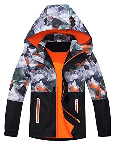 Echinodon Jungen Jacke mit Fleecefütterung Gefütterte Outdoorjacke Kinder Übergangsjacke Wanderjacke Trekkingjacke Orange 130 von Echinodon