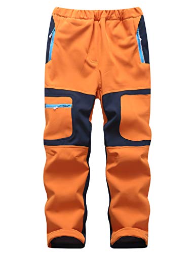 Echinodon Kinder Gefütterte Hose Softshellhose Winddicht Wasserabweisend Warm Jungen Mädchen Winter Outdoorhose Wanderhose Orange M von Echinodon