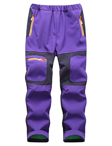 Echinodon Kinder Gefütterte Hose Softshellhose Winddicht Wasserabweisend Warm Jungen Mädchen Winter Outdoorhose Wanderhose Violett 3XL von Echinodon