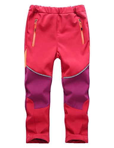 Echinodon Kinder Softshellhose Gefüttert Hose Wasserabweisend Winddicht Atmungsaktiv Jungen Mädchen Outdoor Wandern Freizeit Hose Herbst Winter Rot/Violett von Echinodon