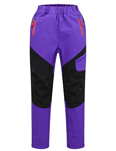 Echinodon Kinder Softshellhose Gefüttert Hose Wasserabweisend Winddicht Jungen Mädchen Outdoorhose Wandern Freizeit Hose Herbst Winter Violett L von Echinodon