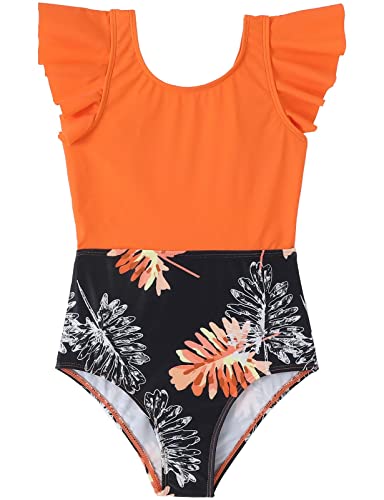 Echinodon Mädchen Badeanzug Einteiliger Bikini Kinder Baby Süße Bademode mit Rüschen Bademode Orange 128 von Echinodon