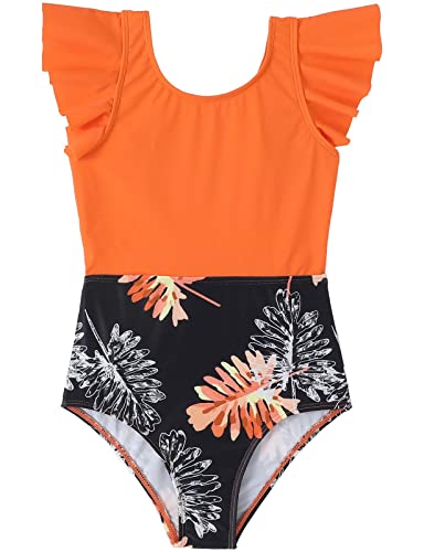 Echinodon Mädchen Badeanzug Einteiliger Bikini Kinder Baby Süße Bademode mit Rüschen Bademode Orange 140 von Echinodon