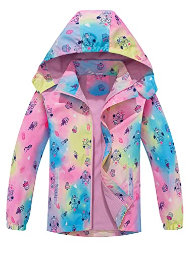 Echinodon Mädchen Gefütterte Jacke Kinder Winddicht Übergangsjacke mit abtrennbare Kapuze Regenjacke Wanderjacke Bunt Eule 110 von Echinodon