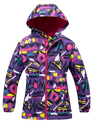 Echinodon Mädchen Jacke mit Fleecefütterung Übergangsjacke Outdoorjacke Wasserabweisend Winddicht Atmungsaktiv Kinder Regenjacke Wanderjacke A-Bunt 120 von Echinodon